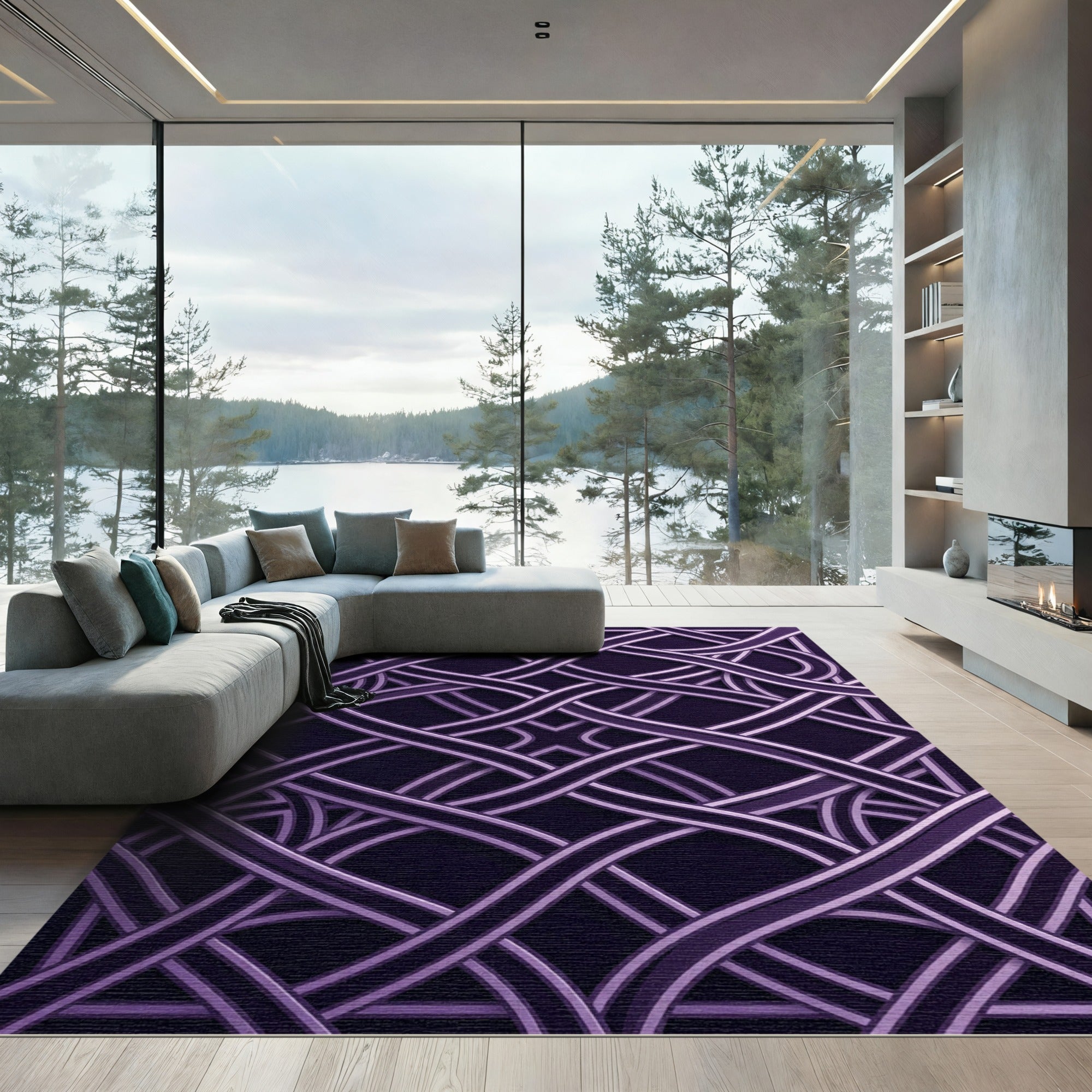 Plum Interlocking Geometric Weave Rug