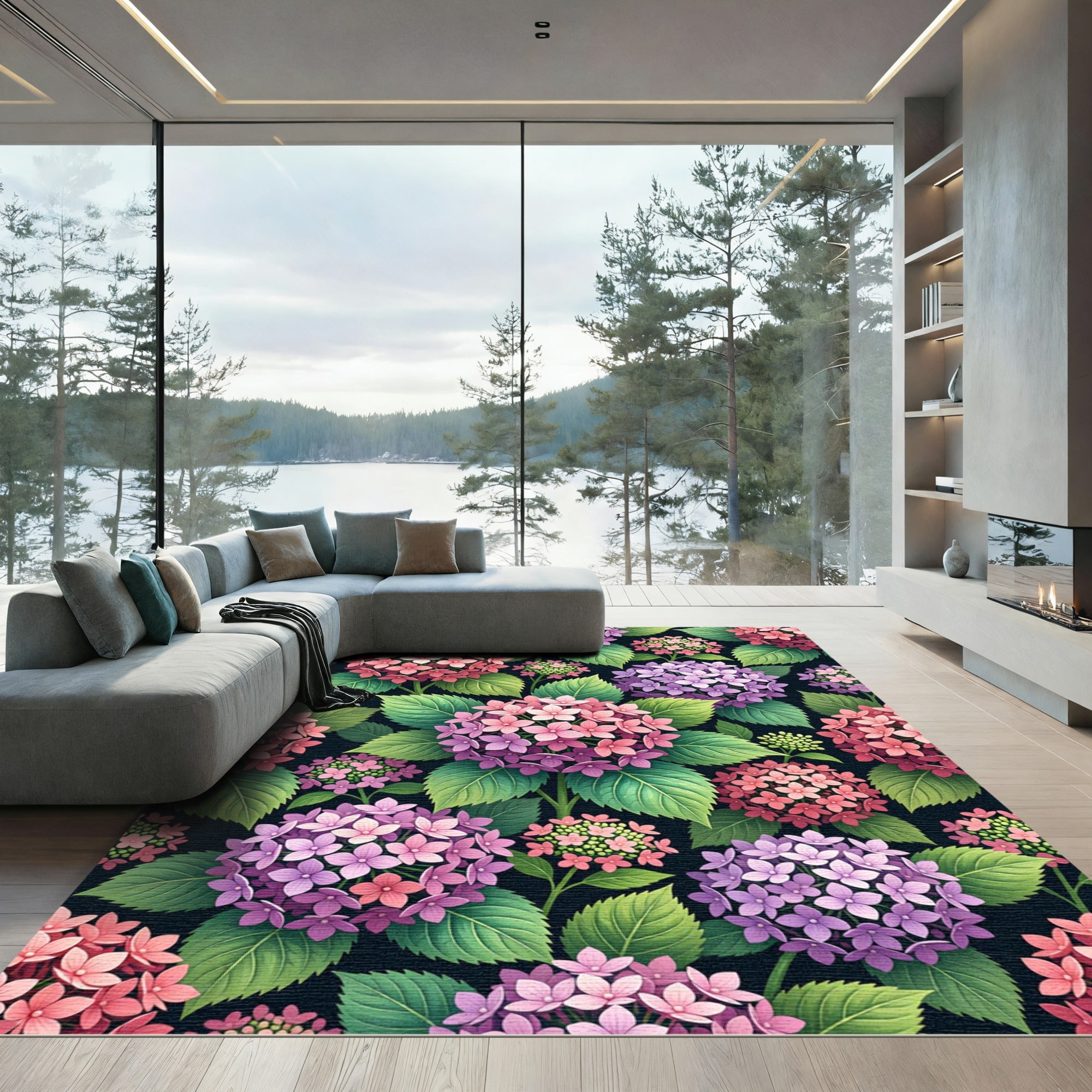 Vibrant Pink and Purple Hydrangea Garden Rug