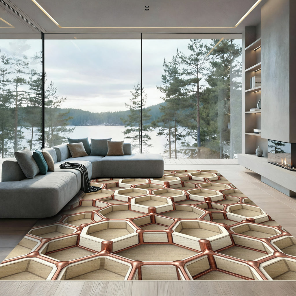 Modern Metallic Geometric Honeycomb Hexagon Rug