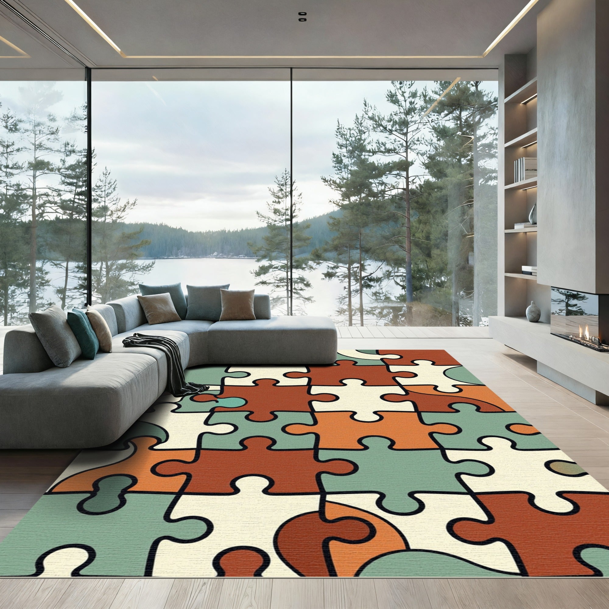 Retro Multicolored Abstract Jigsaw Puzzle Rug