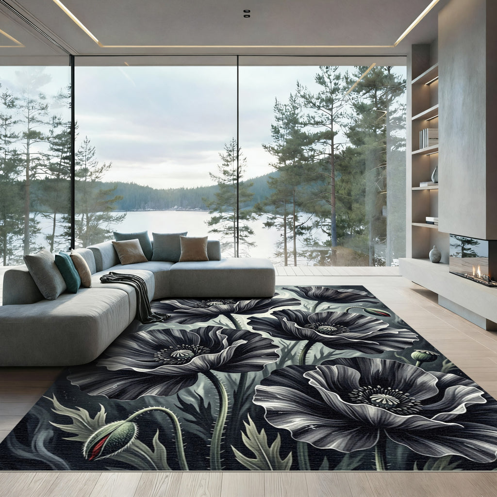 Monochromatic Poppy Floral Cluster Rug