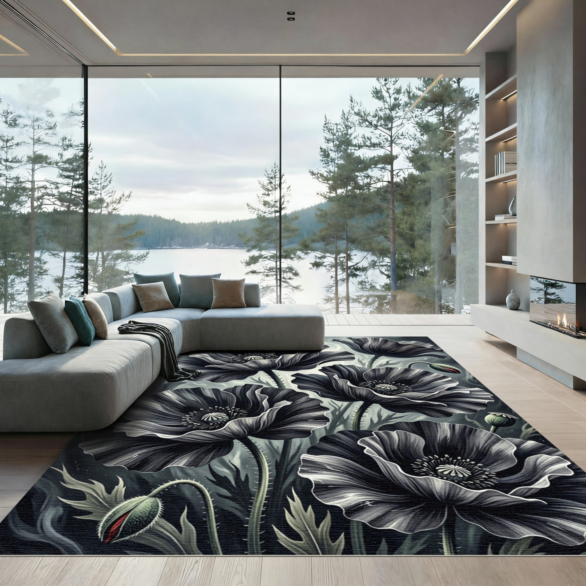 Monochromatic Poppy Floral Cluster Rug