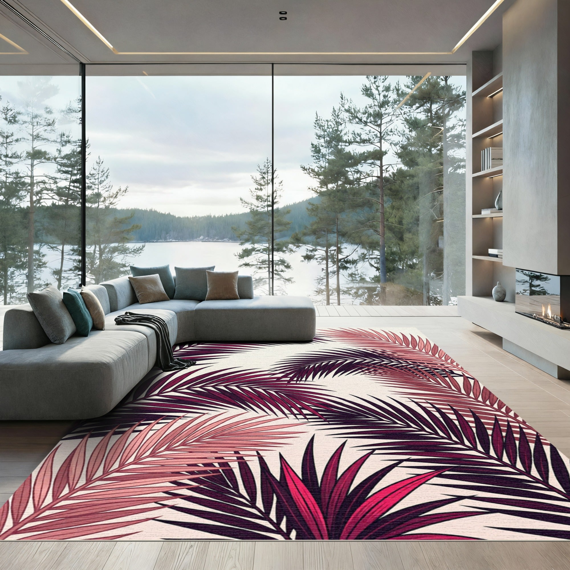 Plum Pink Palm Frond Tropical Vista Rug