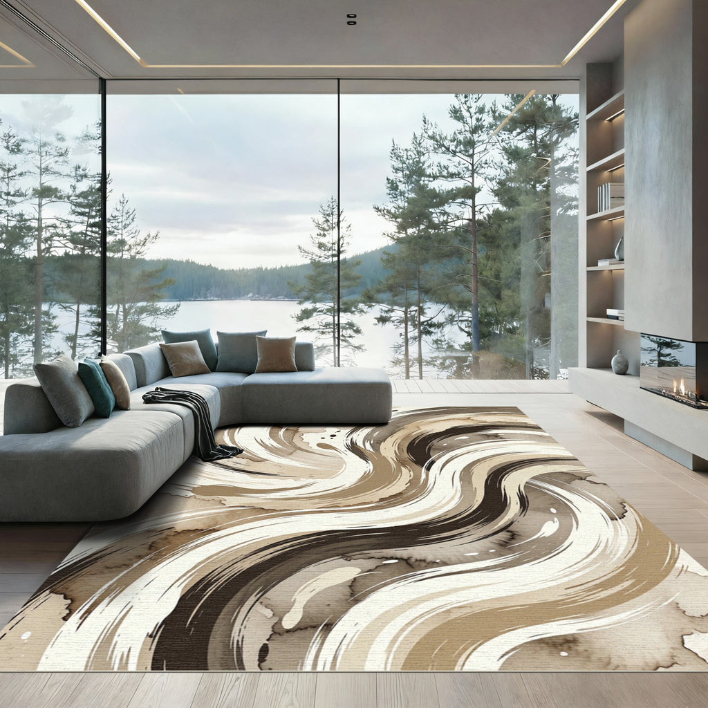 Modern Abstract Earthy Swirl Rug