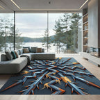 Jagged Blue Steel Radial Spikes Rug