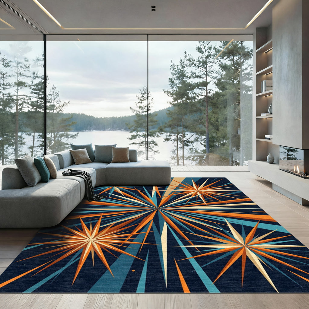Retro Mid Century Burst Star Rug