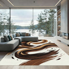 Earthy Brown Swirl Abstract Brushstroke Rug
