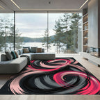 Modern Pink and Charcoal Swirl Rug