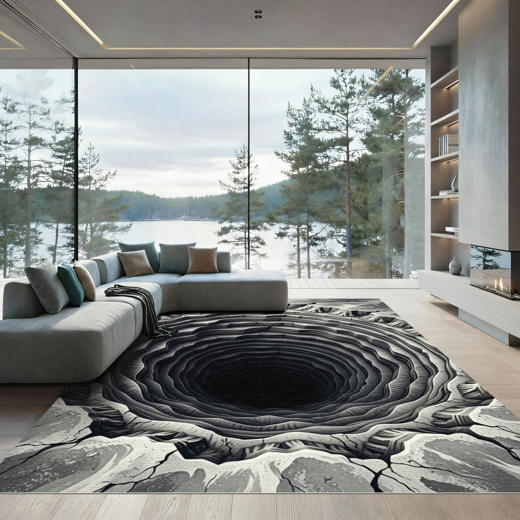 Monochromatic Circular Abyss Geological Landform Rug
