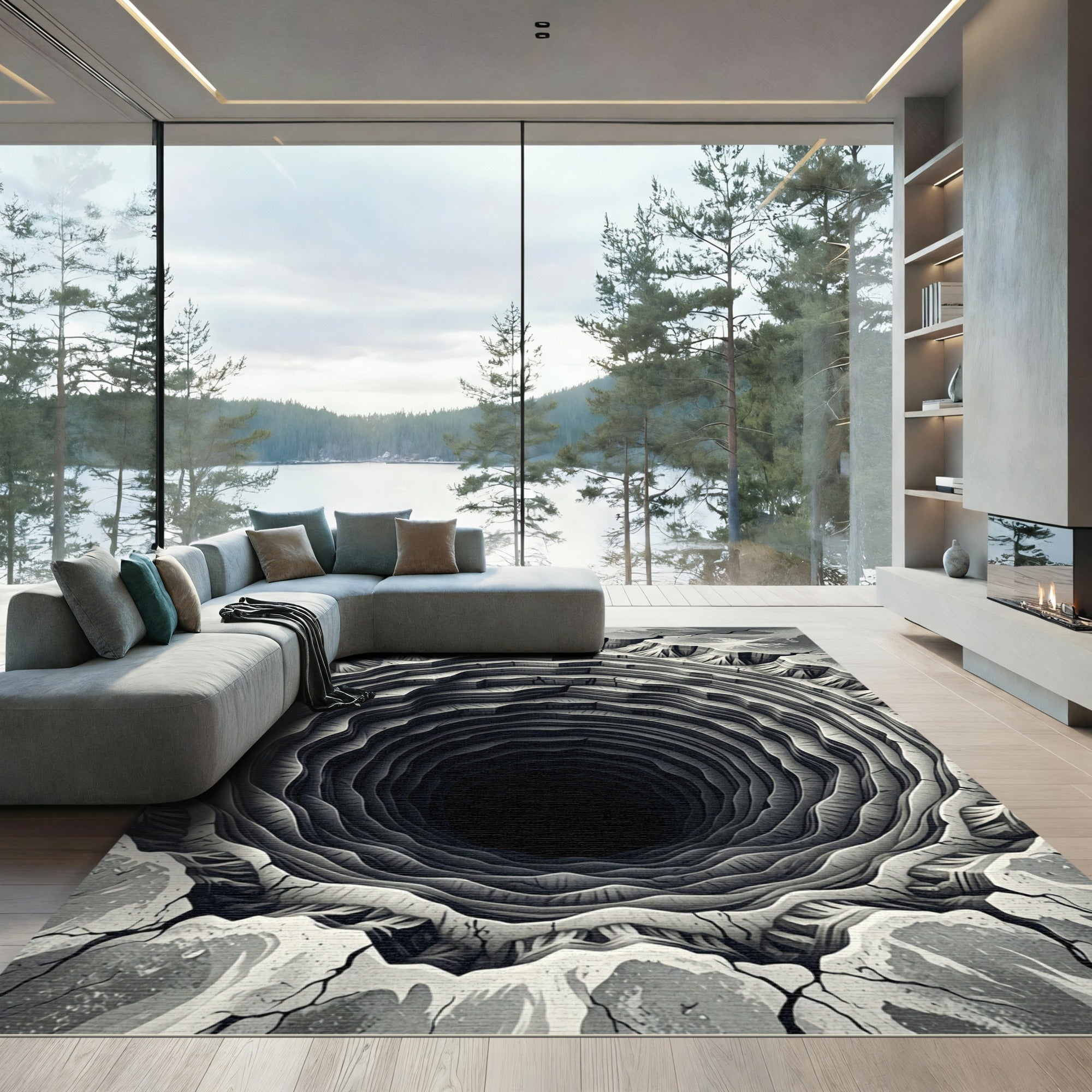 Monochromatic Circular Abyss Geological Landform Rug