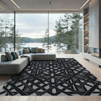Modern Geometric Monochrome Art Deco Grid Rug