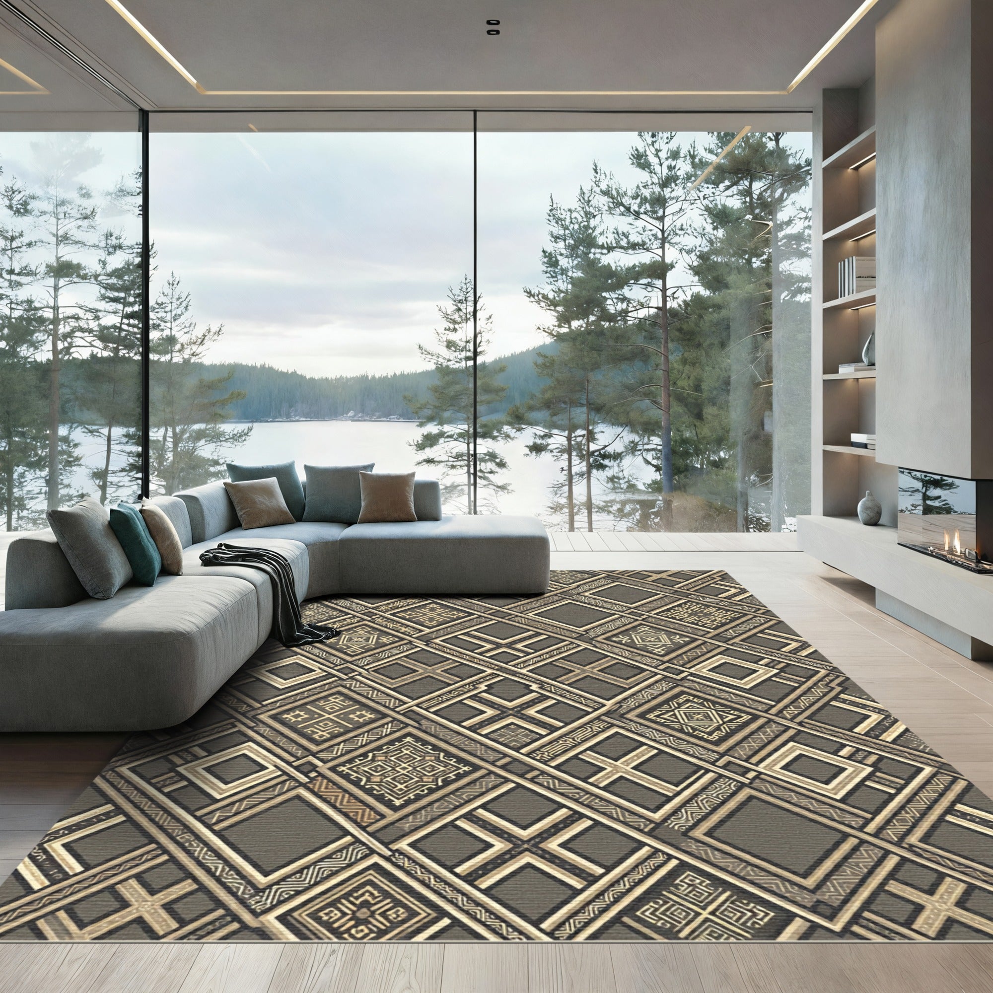 Earthy Brown Tribal Geometric Diamond Rug