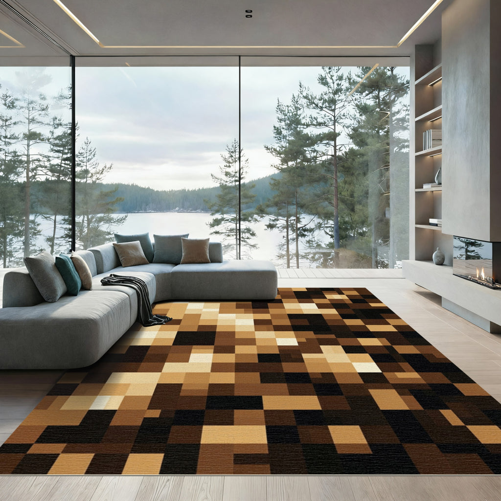 Earth Tones Pixelated Squares Rug