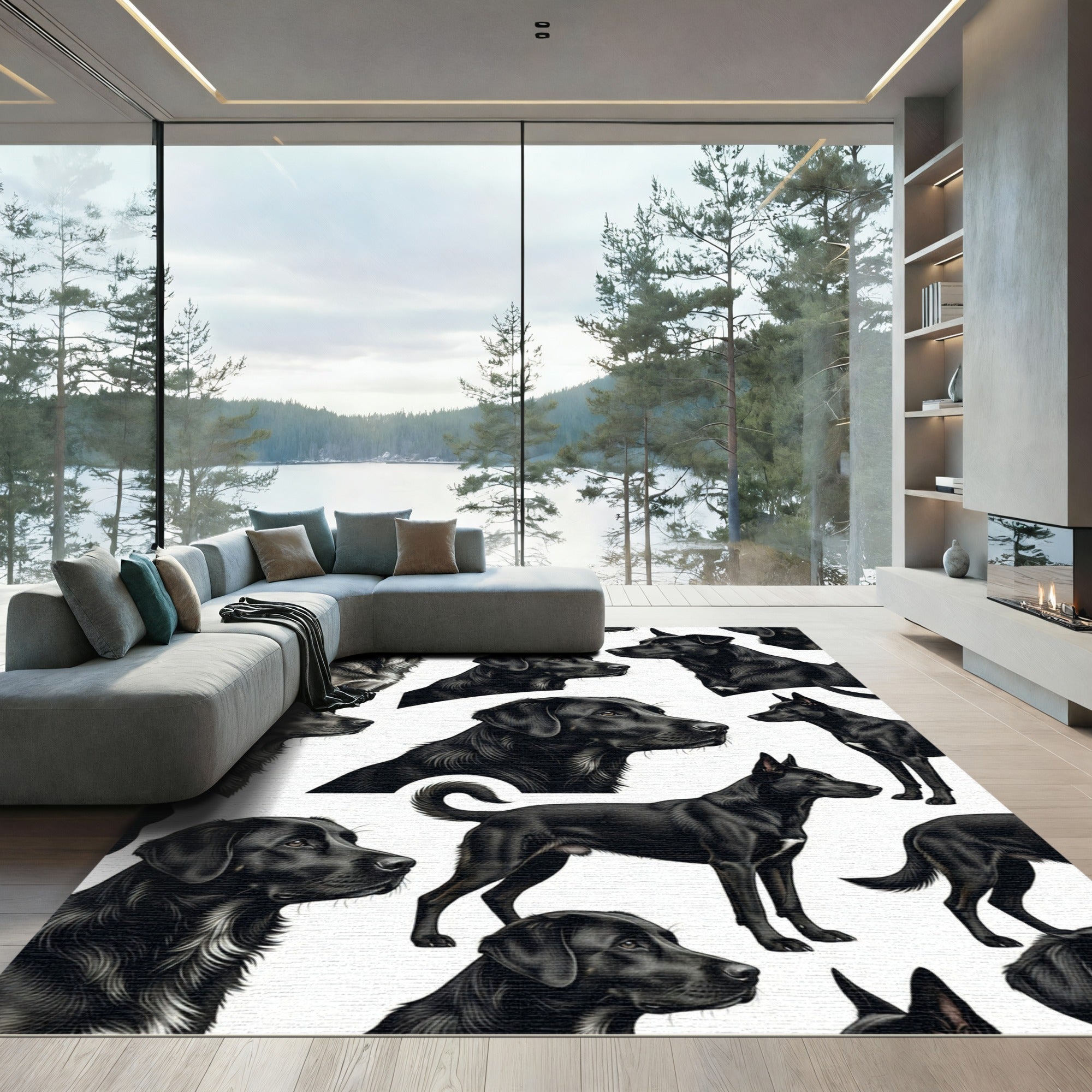 Elegant Black Labradors Illustration Art Rug