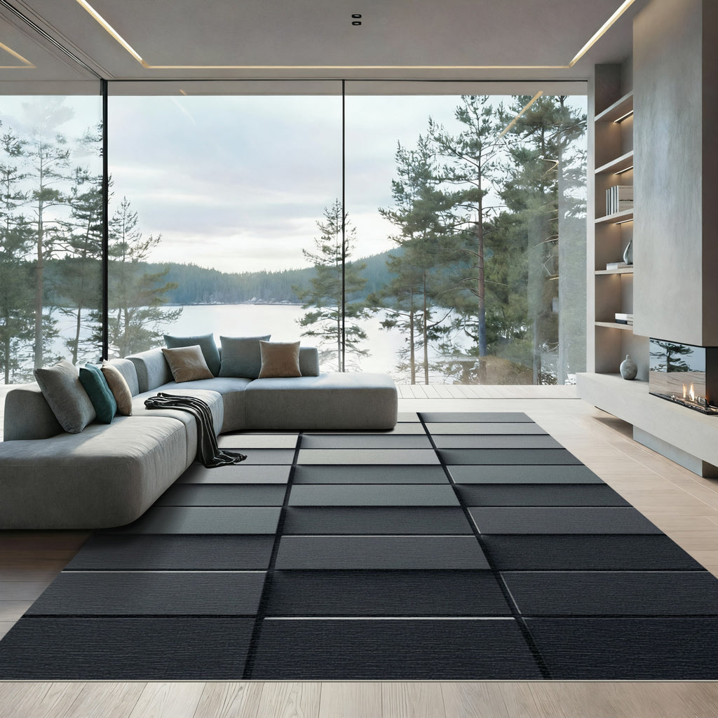 Modern Gray Stacked Brick Rectangle Rug