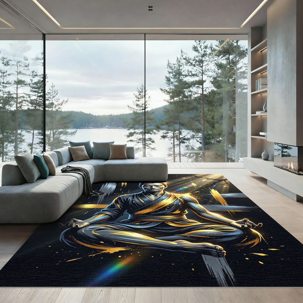 Zen Meditating Samurai Gold Black Accent Rug