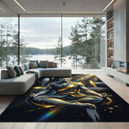 Zen Meditating Samurai Gold Black Accent Rug