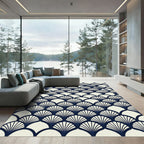 Art Deco Navy Blue Fan Shell Rug