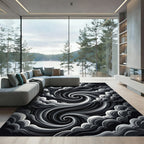 Dramatic Black Swirling Cloudscape Rug