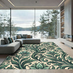 Elegant Sage Leafy Foliage Scroll Rug