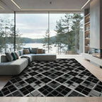 Black Silver Diamond Lattice Quilt Rug