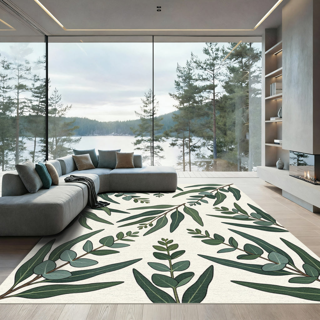 Lush Green Eucalyptus Botanical Illustration Rug