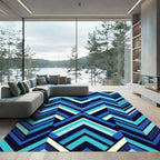 Bold Blue Geometric Chevron Rug