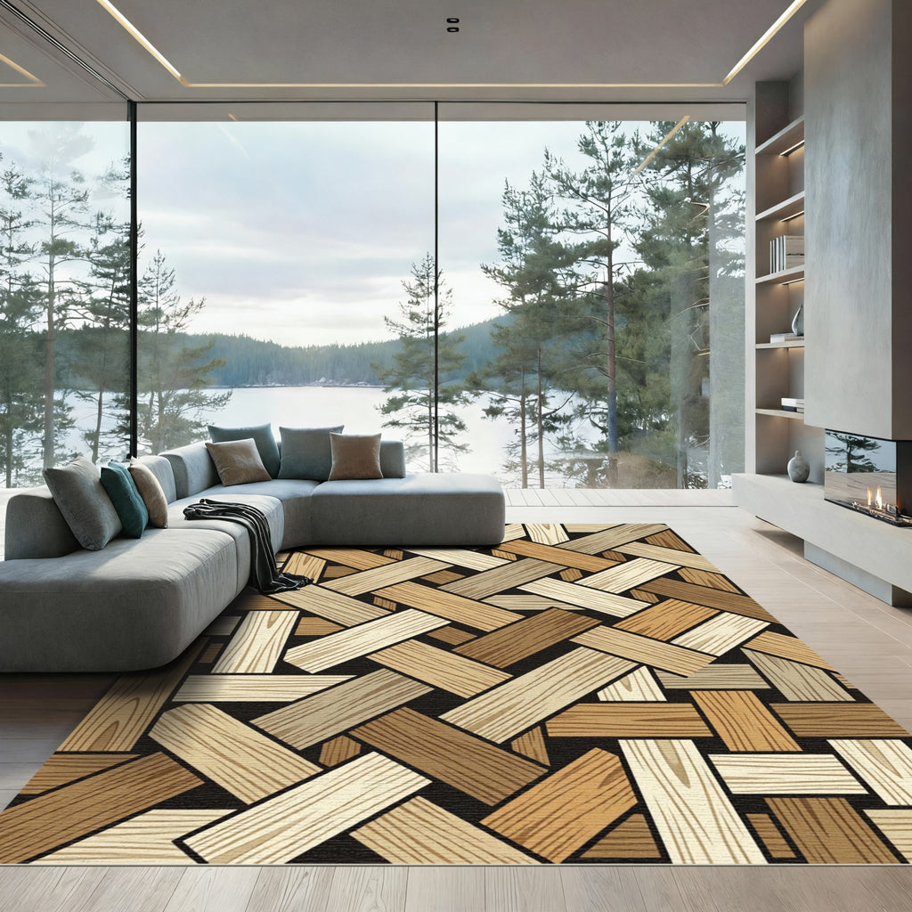 Wooden Planks Herringbone Texture Rug
