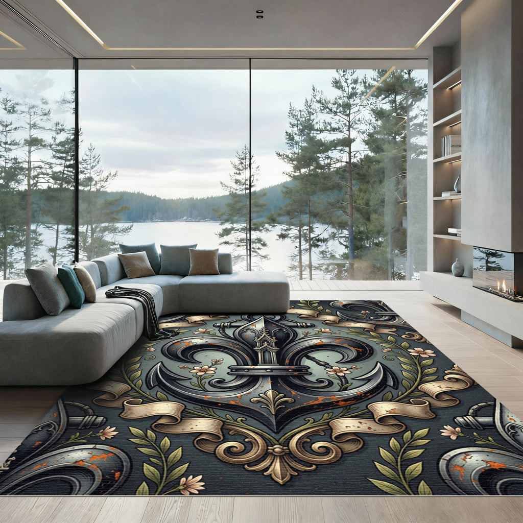 Gothic Anchor Fleur-de-lis Sage Rug