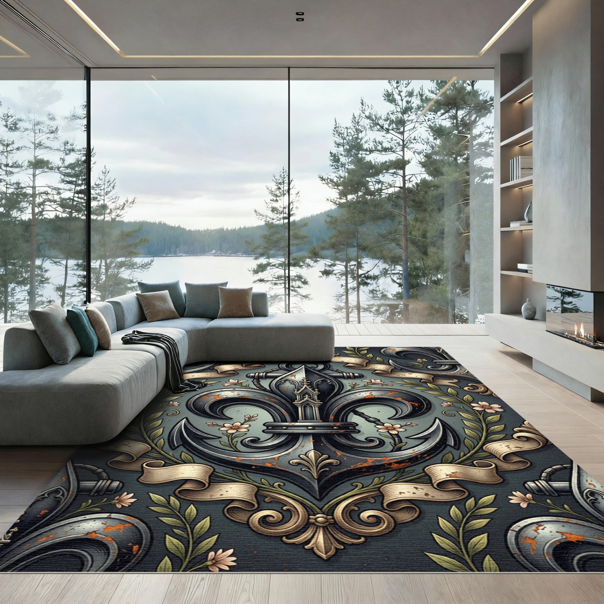 Gothic Anchor Fleur-de-lis Sage Rug