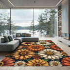 Earthy Orange and Cream Zinnia Floral Rug