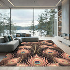 Elegant Peach Peacock Feather Art Deco Rug