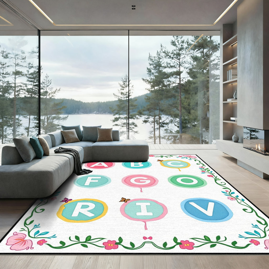 Playful Alphabet Butterflies Bordered Rug