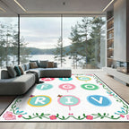 Playful Alphabet Butterflies Bordered Rug