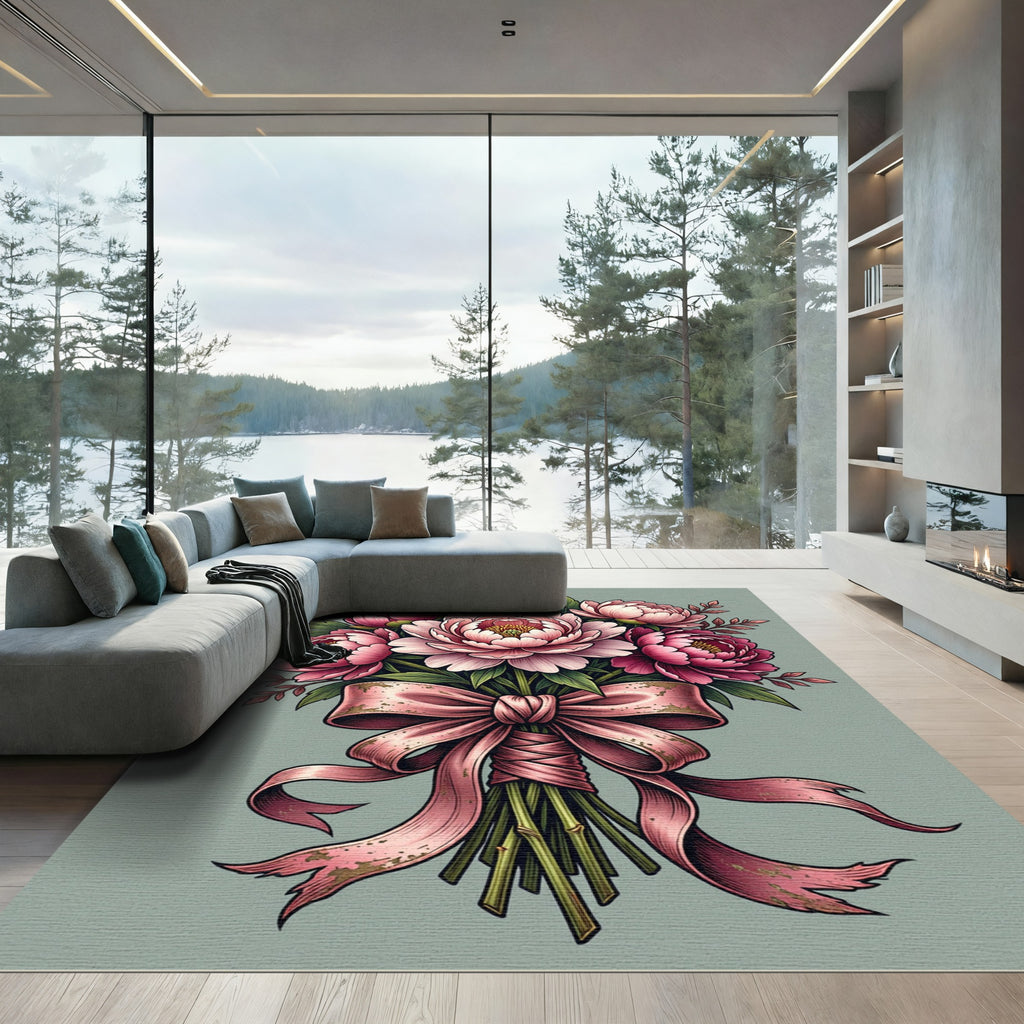 Elegant Pink Peony Bouquet Illustration Rug