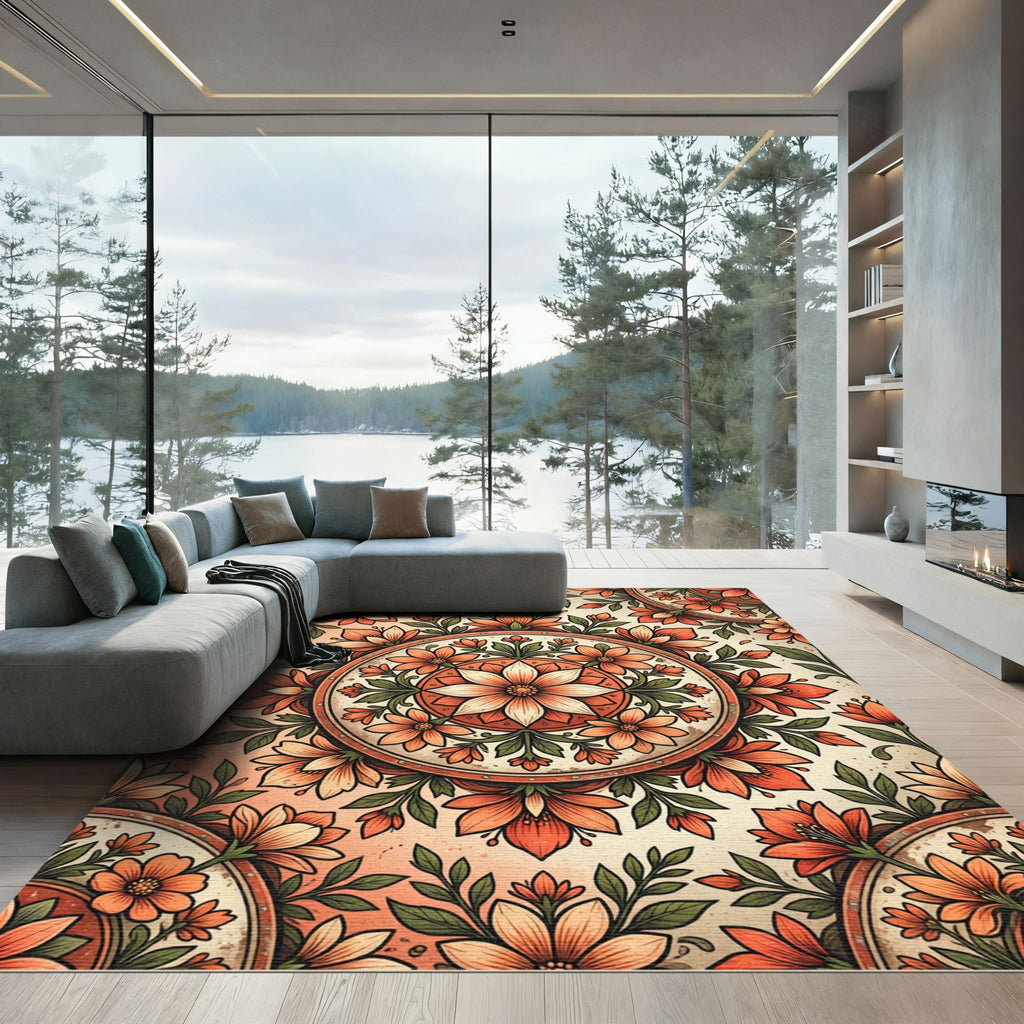 Terracotta Floral Medallion Bloom Rug