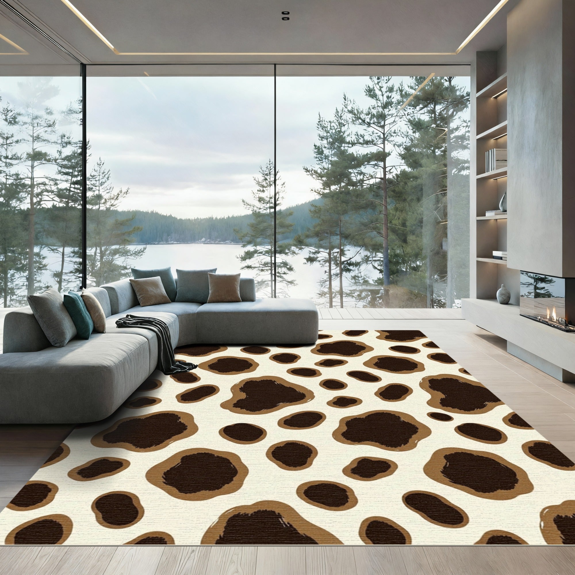 Neutral Brown Spotted Abstract Rug