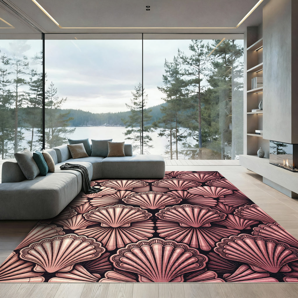 Rose Gold Scallop Fan Pattern Rug