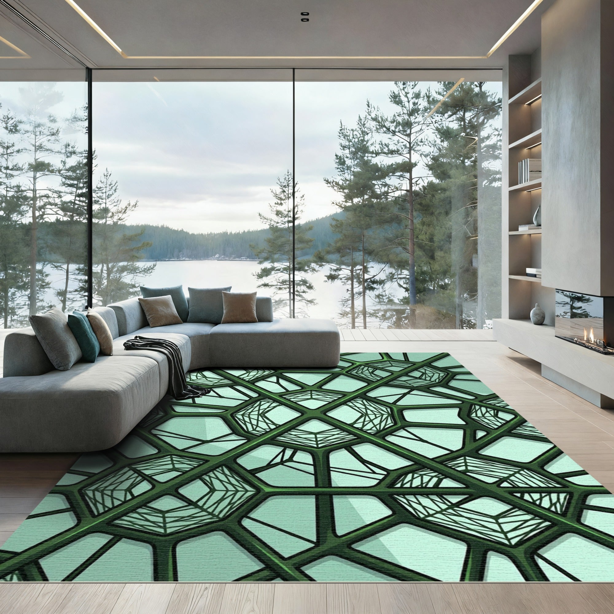 Green Geometric Intersecting Lattice Rug