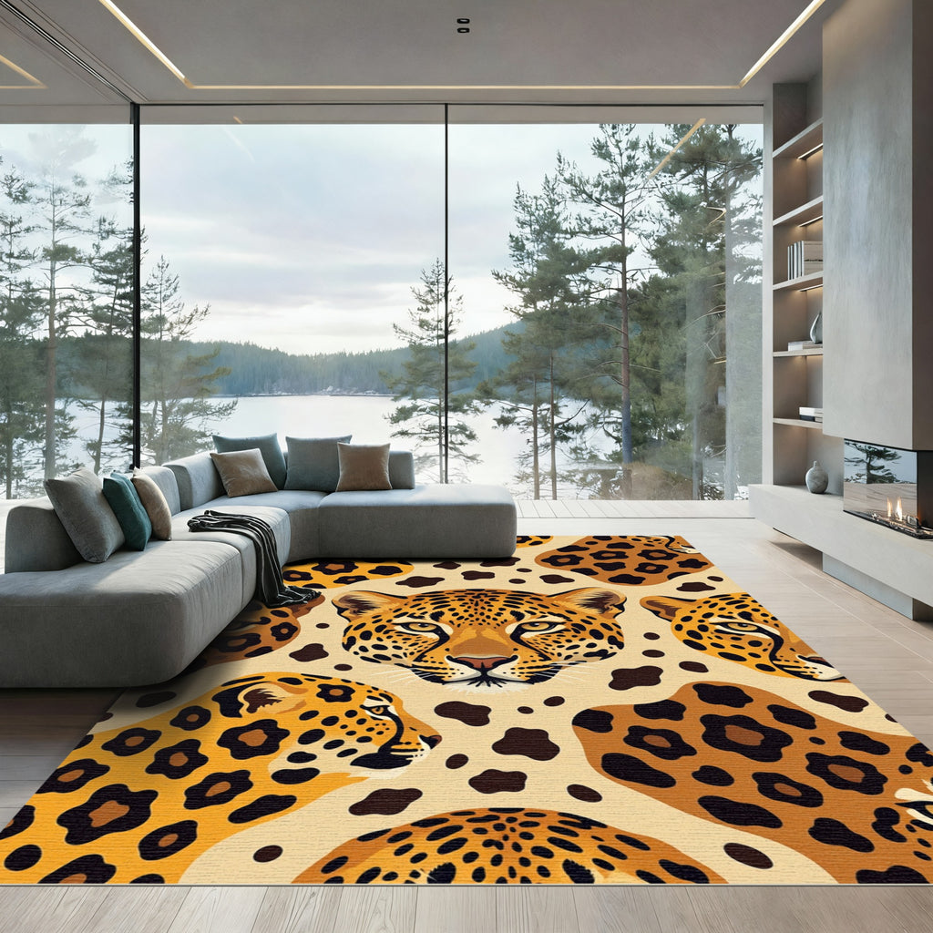 Golden Cheetah Spots Abstract Faces Rug