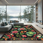 Vintage Red Rose Cabbage Floral Bouquet Rug