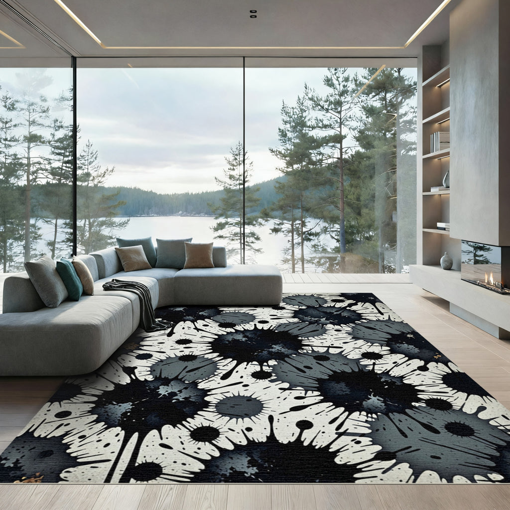 Monochrome Abstract Ink Splash Art Rug