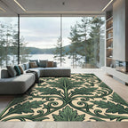 Elegant Sage Green Acanthus Leaf Damask Rug