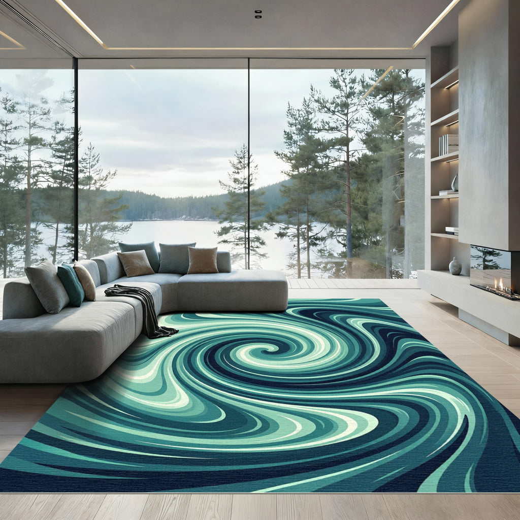 Abstract Teal Swirl Wave Swirl Rug