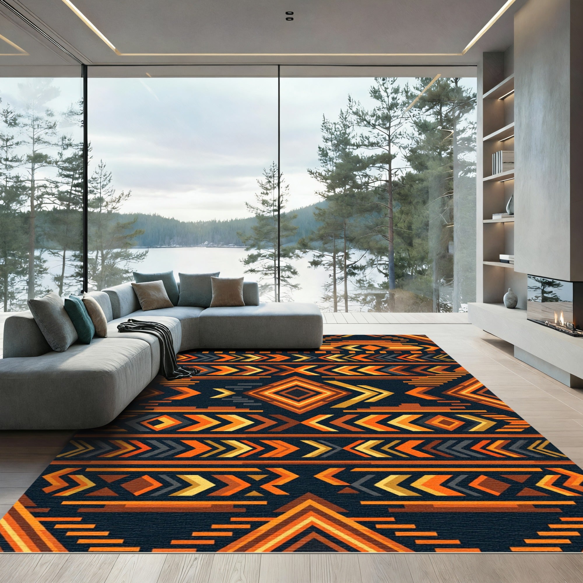 Geometric Sunset Amber Tribal Diamond Rug