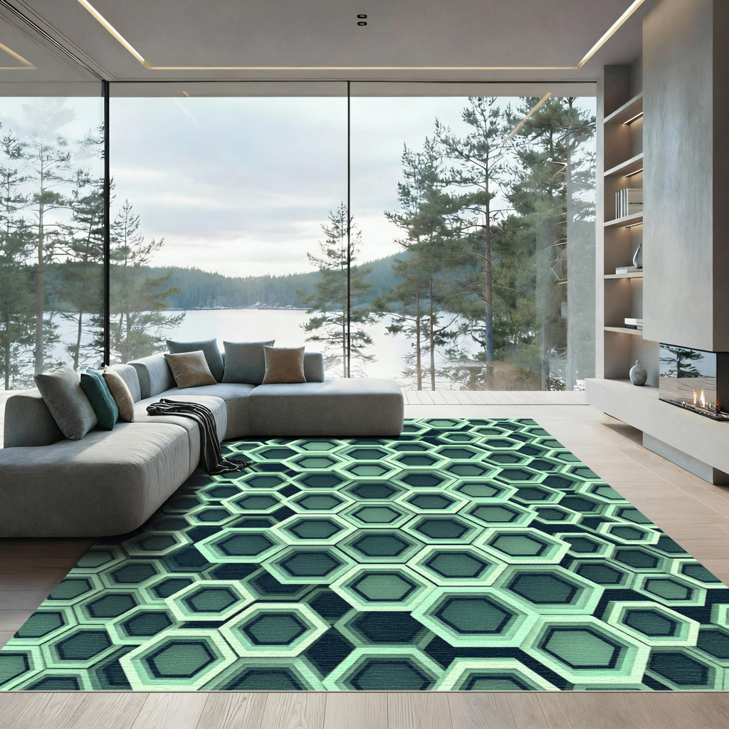 Modern Mint Geometric Honeycomb Wall Rug