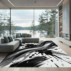 Monochromatic Abstract Ink Splatter Swirl Rug
