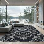 Silver Embossed Lotus Floral Damask Rug