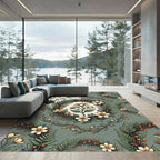 Sage Green Botanical Fern Wreath Rug