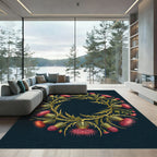 Ornate Pink Thistle Wreath on Navy Rug
